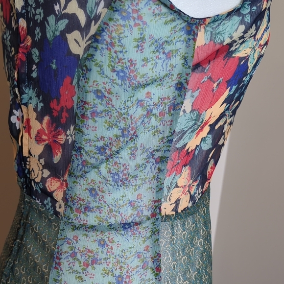 Abercrombie And Fitch Mixed Floral Panel Midi Dress in Teal and Navy - Picture 5 of 9